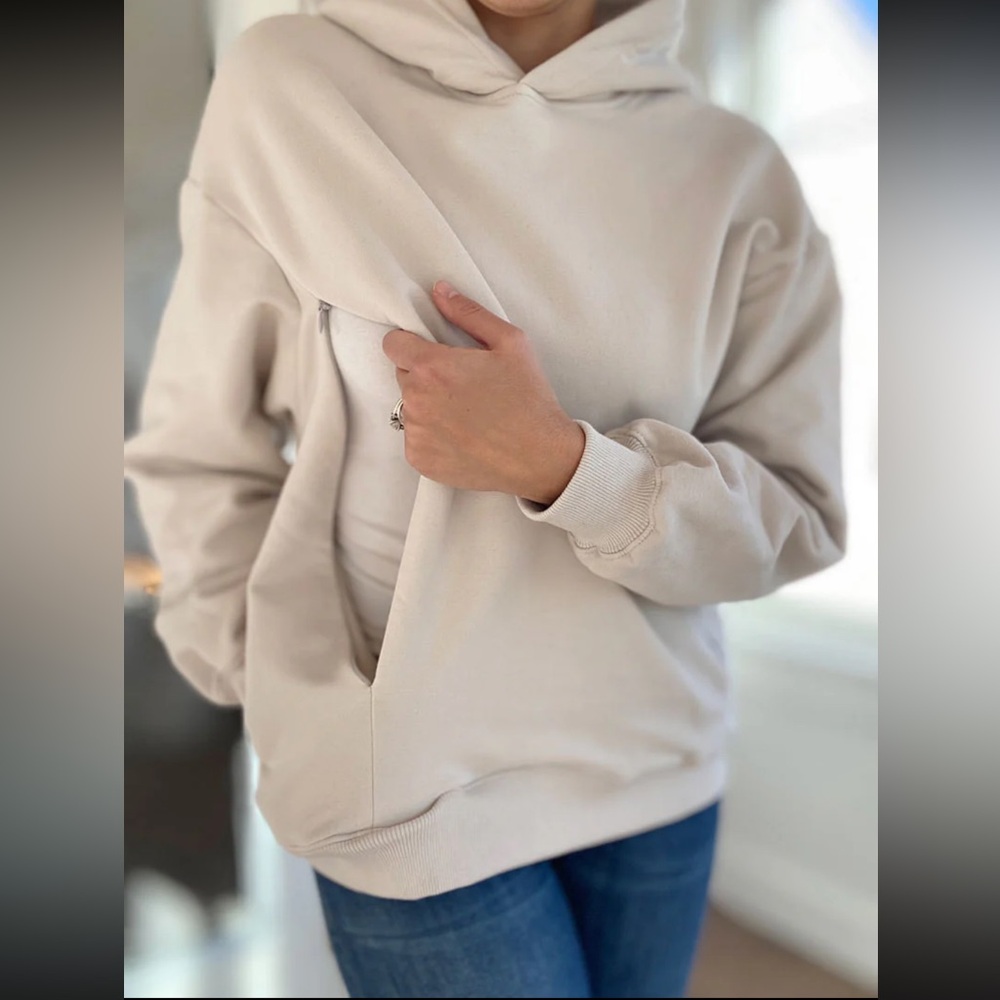 Women's NURSING/BREASTFEEDING Hoodie by All Things Mama Designs in Sand